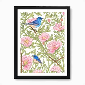 Eastern Bluebird 2 William Morris Style Bird Art Print