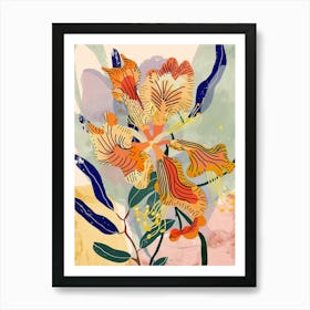 Colourful Flower Illustration Peacock Flower 1 Art Print