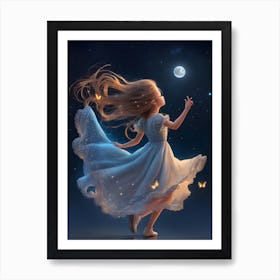 Little Girl In The Moonlight Art Print