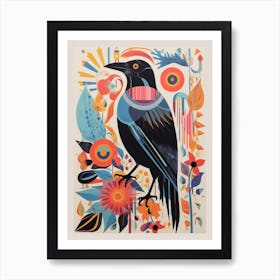 Colourful Scandi Bird Raven 2 Art Print