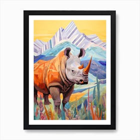 Patchwork Rhino Warm Colours 4 Art Print