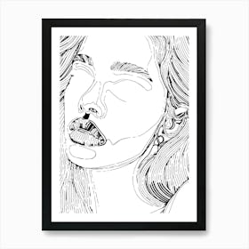 Black And White Drawing Of A Woman Minimalist One Line Illustration Art Print