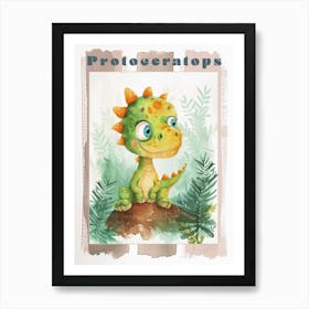 Cute Protoceratops Dinosaur Watercolour 3 Poster Art Print