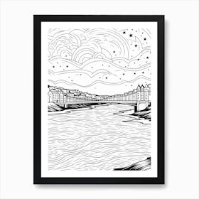 Line Art Inspired By The Starry Night Over The Rhône 7 Art Print