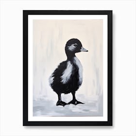 Grey Gouache Portrait Of A Duckling 2 Art Print