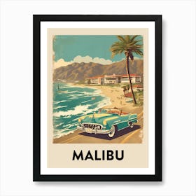 Malibu Retro Travel Poster 1 Art Print