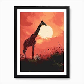Giraffe In The Sunset Red Tones 4 Art Print