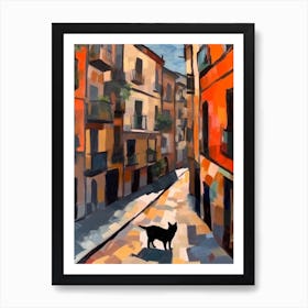 Painting Of Barcelona With A Cat 2 In The Style Of Matisse Art Print