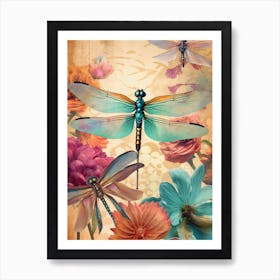 Dragonfly Collage Bright Colours 3 Art Print