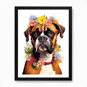 Boxer Portrait With A Flower Crown, Matisse Painting Style 4 Art Print