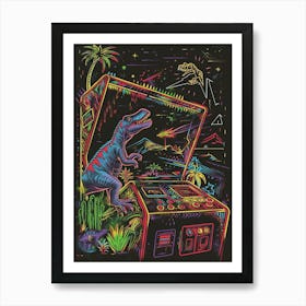 Neon Abstract Dinosaur Video Game Scene Art Print