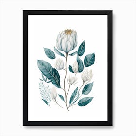 Minimal White Protea Flower Painting (7) Art Print