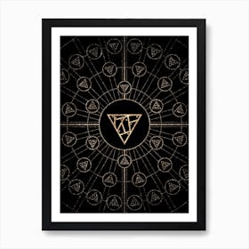 Geometric Glyph Radial Array in Glitter Gold on Black n.0321 Art Print