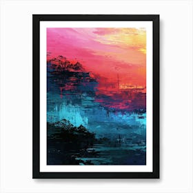 Abstract Sunset Canvas Art | Pixel Minimalism Art Series Art Print