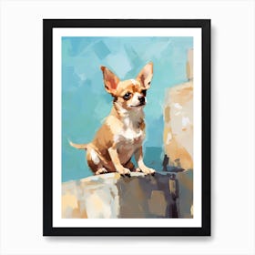 Chihuahua Dog, Painting In Light Teal And Brown 2 Art Print