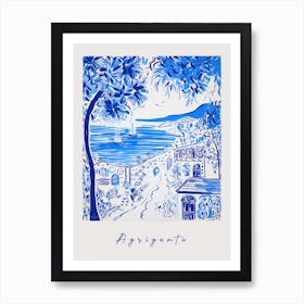 Agrigento Italy Blue Drawing Poster Art Print