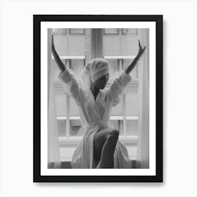 Woman In Window Black And White Art Print