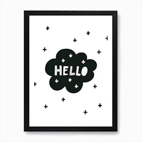 Hello Bubble Cloud Black Super Scandi Kids Art Print