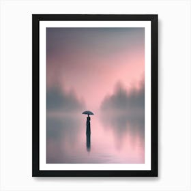 Woman Holding Umbrella In The Mist 1 Art Print