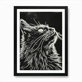 Turkish Angora Cat Linocut Blockprint 6 Art Print