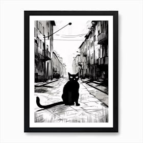 Painting Of Moscow Russia With A Cat In The Style Of Line Art 2 Art Print