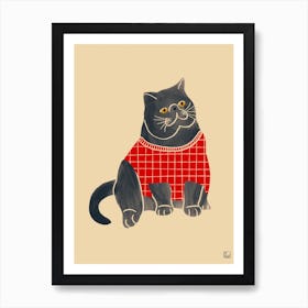 Cat With Red Sweater Art Print