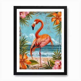 Greater Flamingo Celestun Yucatan Mexico Tropical Illustration 2 Art Print