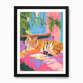 Tiger Print Maximalist Wall Art Pink Kitsch Aesthetic Trendy Art Print