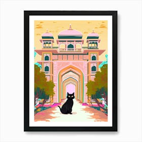 A Black Cat At Patrika Gate   Indian Door Art Print