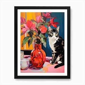 Bleeding Heart Flower Vase And A Cat, A Painting In The Style Of Matisse 3 Art Print