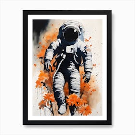 Abstract Astronaut Flowers Painting (2) Art Print