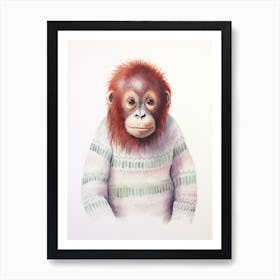 Baby Animal Watercolour Orangutan Poster