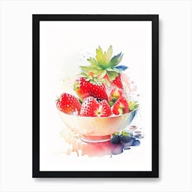 Bowl Of Strawberries, Fruit, Storybook Watercolours 1 Art Print