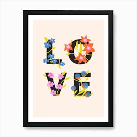 Love Floral Lettering Art Print