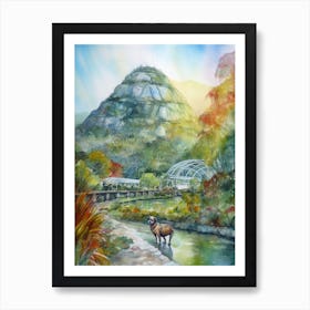 Painting Of A Dog In Eden Project, United Kingdom In The Style Of Watercolour 01 Art Print