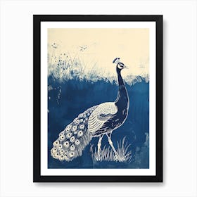 Peacock Walking In The Grass Linocut Inspired 3 Art Print