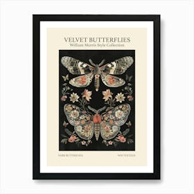 Velvet Butterflies Collection Dark Butterflies William Morris Style 4 Art Print