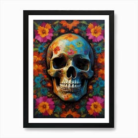 Skull With Flowers Art Print