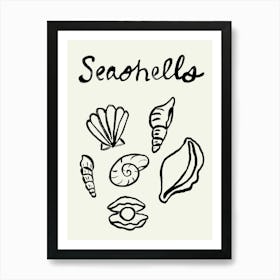 Seashell Doodles, Seashell Line Art, Minimalism Seashell Design 5 Art Print