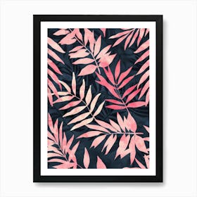 Pink Palm Leaves Seamless Pattern Art Print