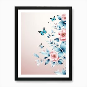 Butterfly And Flowers Wallpaper, A Butterfly Toned Design With Flowers And Leaves Trees And Birds A Beautiful And Simple Picture Wall art Art Print