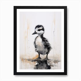 Paint Drip Black & White Duckling Art Print