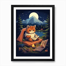 Kawaii Cat Drawings Camping 6 Art Print
