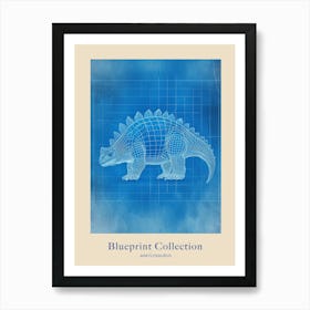 Ankylosaurus Dinosaur Blue Print Style Poster Art Print