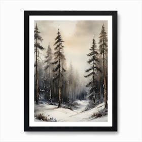 Winter Pine Forest Christmas Painting (8) Art Print