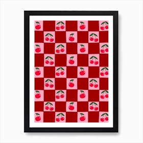 Cherry Checkered Pattern Art Print