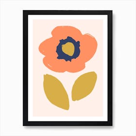 Peach Blue Large Scale Abstract Flower Art Print