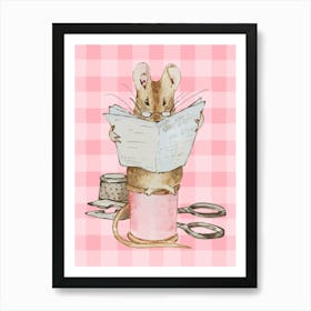 Mouse Reading A Book - Cottage core Art Print