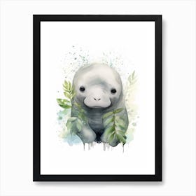 Watercolour Jungle Animal Baby Manatee 2 Art Print