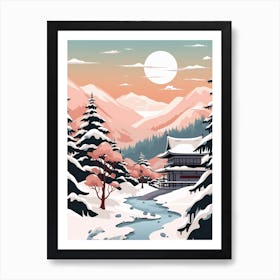 Retro Winter Illustration Nagano Japan 1 Art Print